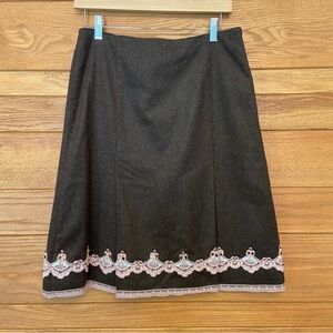 Y2K Express coquette brown wool pink lace trim skirt